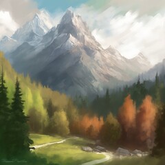 Landscape Drawing Mountains Forest