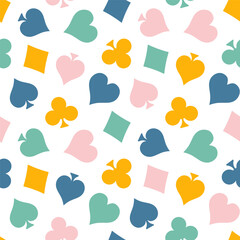 Seamless pattern with colorful playing card symbols