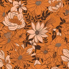 Gordijnen Orange Botanical botanical organize foundation sensible for shape prints. Seamless pattern, AI Generated © BLACK AND WHITE LOGO