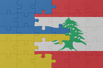 puzzle with the national flag of ukraine and lebanon . macro.concept.