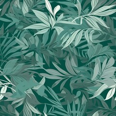 hypothetical botanical foliage foundation in green, highlighting tropical plants, makes, make plans, and leaf branches - come full circle as a foundation. Seamless pattern, AI Generated