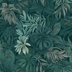 Naklejka na ściany i meble speculative botanical foliage establishment in green, highlighting tropical plants, makes, make plans, and leaf branches - come full circle as a establishment. Seamless pattern, AI Generated