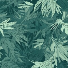 Naklejka na ściany i meble theoretical botanical foliage establishment in green, highlighting tropical plants, makes, make plans, and leaf branches - come full circle as a establishment. Seamless pattern, AI Generated