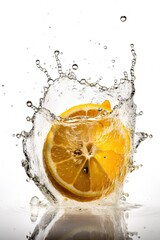 Lemon Sliced, Explosion, Splashing Water Everywhere! White Background, Generative AI
