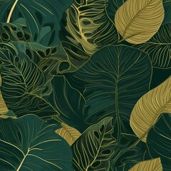 Make organize, philodendron plant with brilliant keep clears out with monstera plants. Seamless pattern, AI Generated
