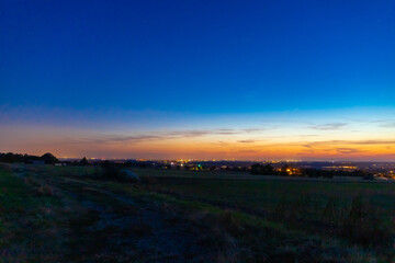 Panoramic view at the blue hour on a landscape