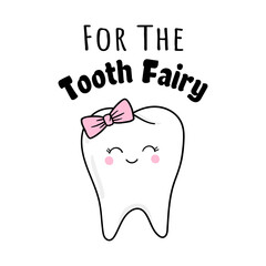 Tooth Fairy bag. For the Tooth Fairy. Baby girl first  tooth concept. Children tooth fairy. Vector illustration in cartoon style.