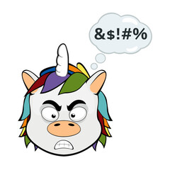 vector illustration face unicorn cartoon angry with a cloud of thought and an insult text