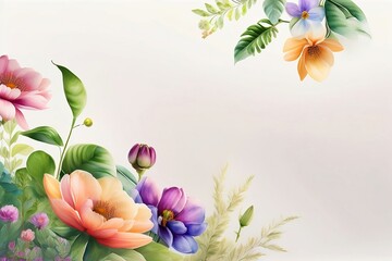 Watercolor floral background with abstract plants, AI generated image
