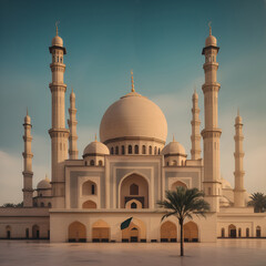 Fototapeta na wymiar Eid al-Fitr | 3D animation of a traditional mosque during the Eid al-Fitr prayer. Ai