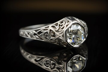 Large Vintage Diamond Filigree Engagement Ring. Generative AI
