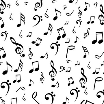 Black And white Musical Notes Pattern. Music Notes Symbol Texture Background