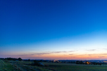Panoramic view at the blue hour on a landscape