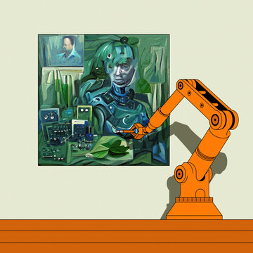 Robotic arm painting portrait