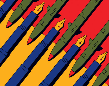 Row of pens interlocked with missiles