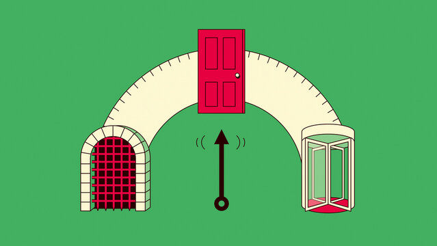 Arrow pointing to door on dial