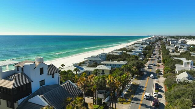 Following scenic road 30A with luxury homes and beach cottages 