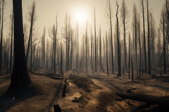 A picture of a forest that has been destroyed by a wildfire.
