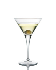 Martini glass with olive.