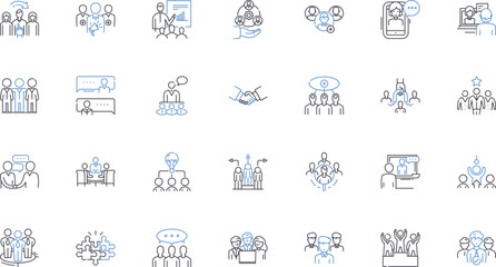 Problem-solving line icons collection. Innovation, Creativity, Analysis, Resourcefulness, Adaptability, Decision-making, Resilience vector and linear illustration. Expertise,Initiative,Collaboration