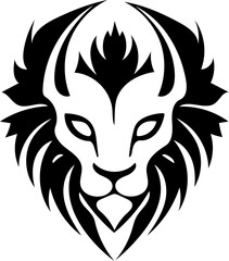 Fototapeta na wymiar Alien lion head mascot logo in black and white, vector illustration 