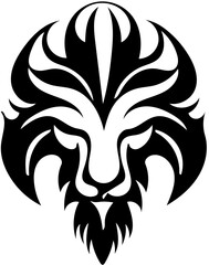 Alien lion head mascot logo in black and white, vector illustration 