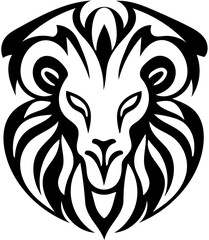 Alien lion head mascot logo in black and white, vector illustration 