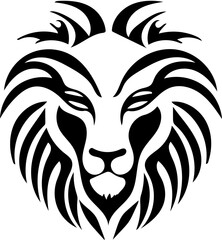 Alien lion head mascot logo in black and white, vector illustration 
