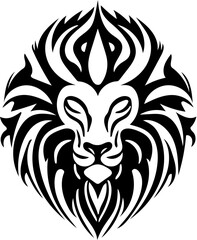 Alien lion head mascot logo in black and white, vector illustration 