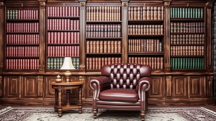 Classical Library Room with a Comfortable Armchair