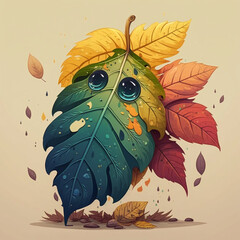 Cute Cartoon Leaf Changing Colors Ai generative