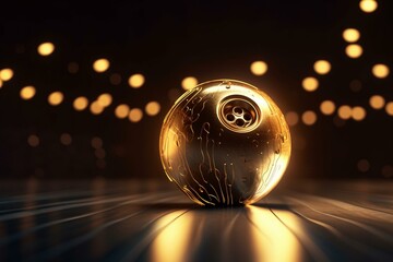 Golden bowling ball on 3d illustration. Generative AI