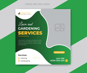 Lawn and gardening service social media post and web banner design template