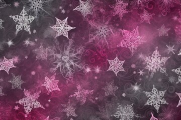 XMAS A gray whirlwind of magenta snowflakes and stars. New. Generative AI