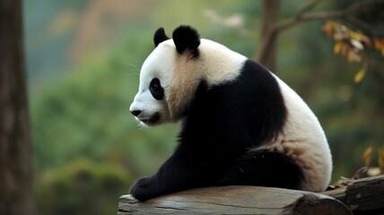 Obraz premium giant panda bear sitting around generative ai