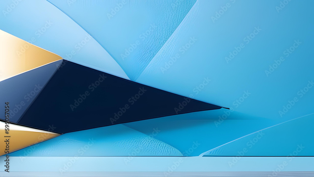 Poster geometric shapes on abstract blue background - ai generative