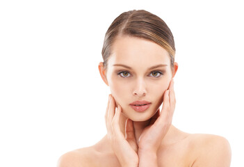 Beauty, skincare and face portrait of woman isolated on transparent png background. Natural, makeup...