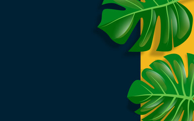 banner design with monstera leaves background 