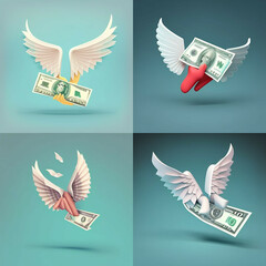 3D Hand holding Dollar banknote with wings. Easy money and loan Ai generative