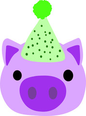 Birthday purple pig with party hat
