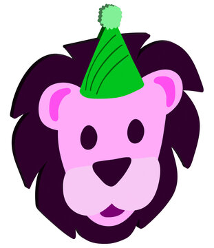 3D pink birthday lion with party hat