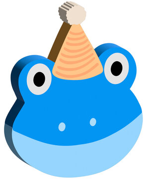 3D blue birthday frog with party hat