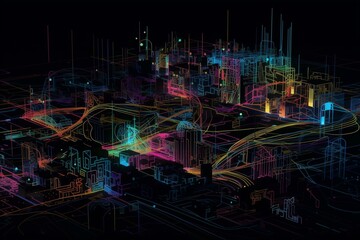 Obraz na płótnie Canvas A Night of Illuminated Neon: An Abstract Journey Through a Modern Urban Landscape. Generative AI