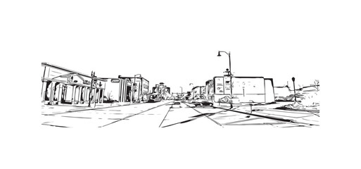 Building view with landmark of Rapid is the city in South Dakota. Hand drawn sketch illustration in vector.