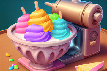 Cooking homemade multicolored ice cream. Generative Ai