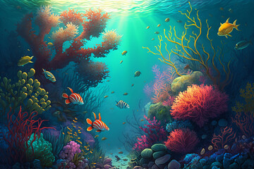 Harmonious Marine Life in a Vibrant Coral Reef - Generative AI Art