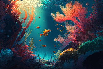 Fototapeta na wymiar Harmonious Marine Life in a Vibrant Coral Reef - Generative AI Art