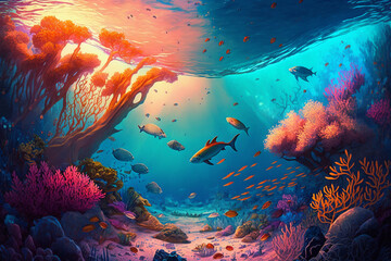 Obraz na płótnie Canvas Harmonious Marine Life in a Vibrant Coral Reef - Generative AI Art