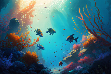 Obraz na płótnie Canvas Harmonious Marine Life in a Vibrant Coral Reef - Generative AI Art