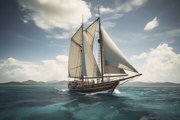 Fototapeta na wymiar Luxury wood sailboat cruising over reef. Generative AI